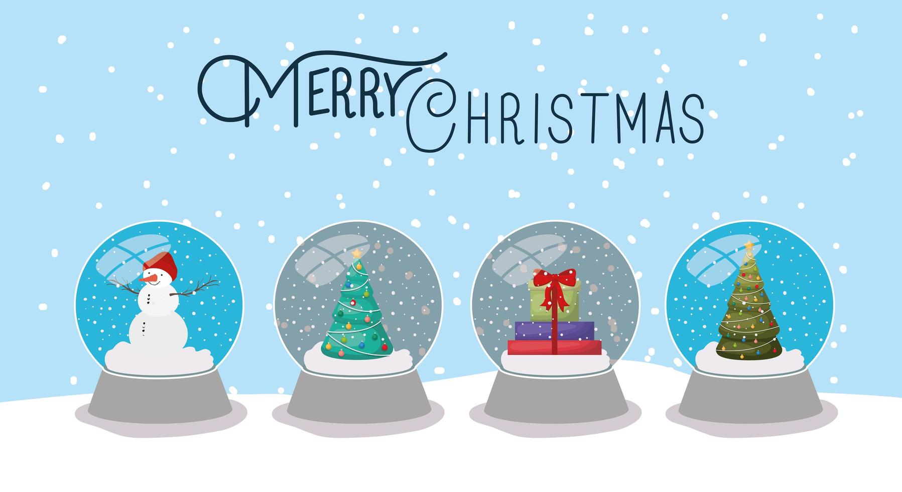 Merry Christmas card with crystal balls vector