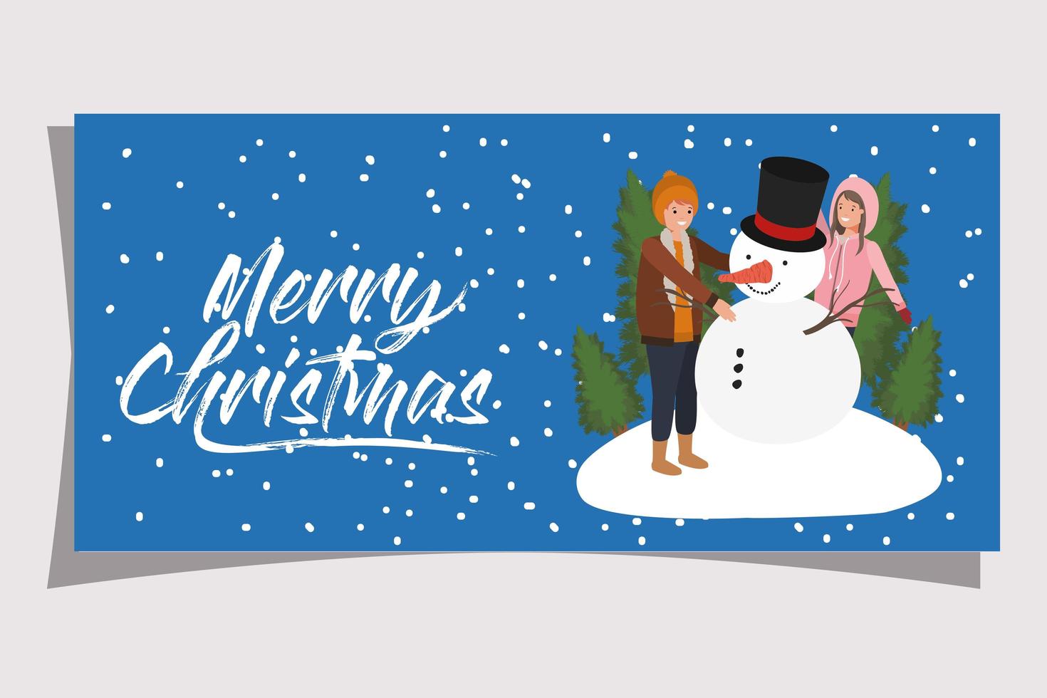 young couple with christmas snowman vector