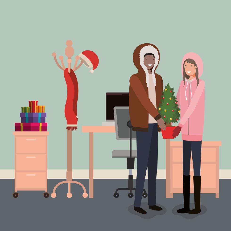 Interracial couple celebrating Christmas vector