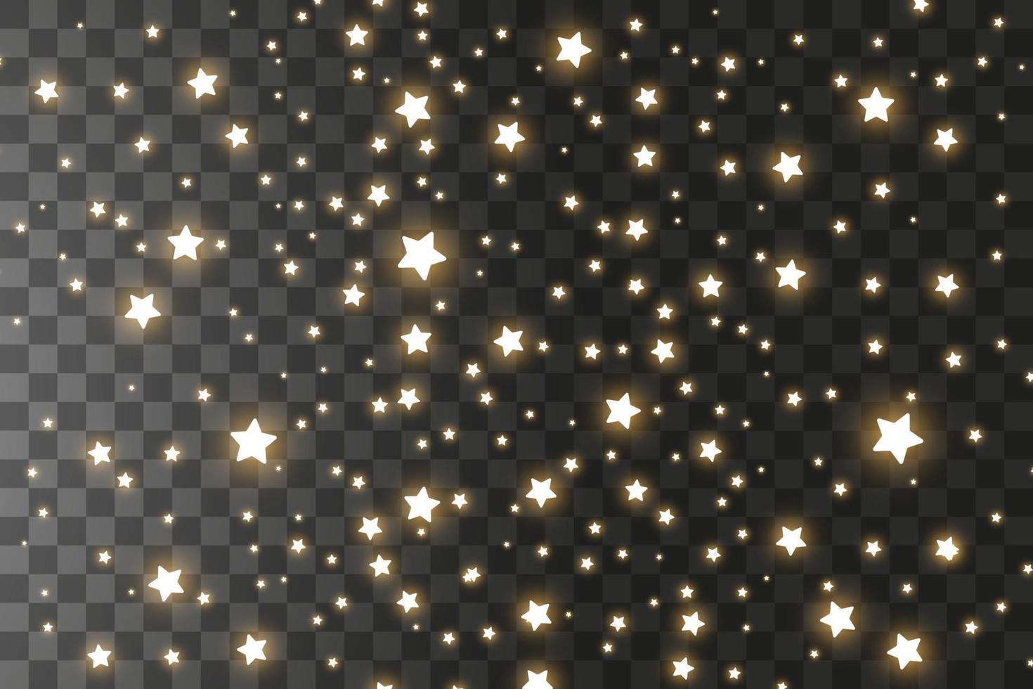 Set of golden falling stars. Cloud of golden stars isolated. Vector illustration. Meteoroid, comet, asteroid, stars