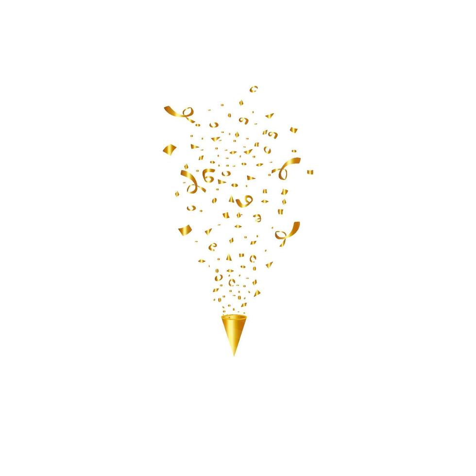 Party popper isolated. Golden confetti. Vector illustration. Happy birthday concept