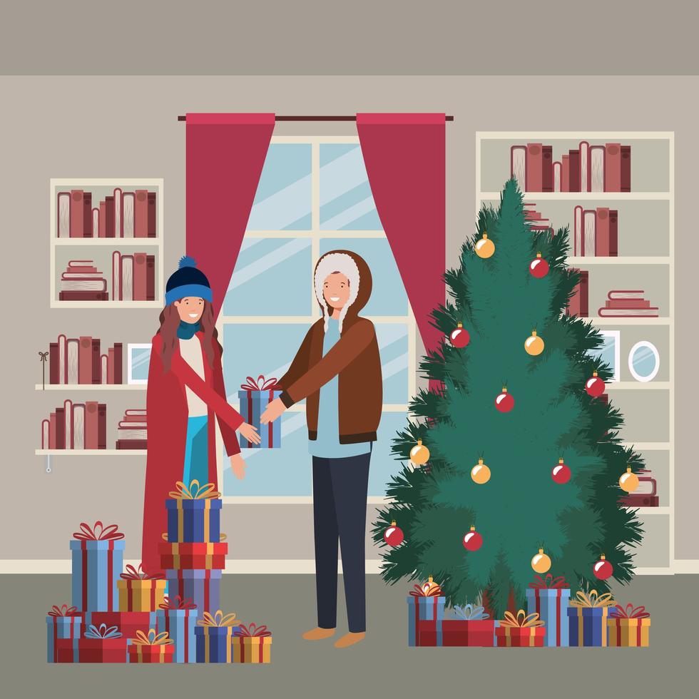 couple celebrating Christmas vector