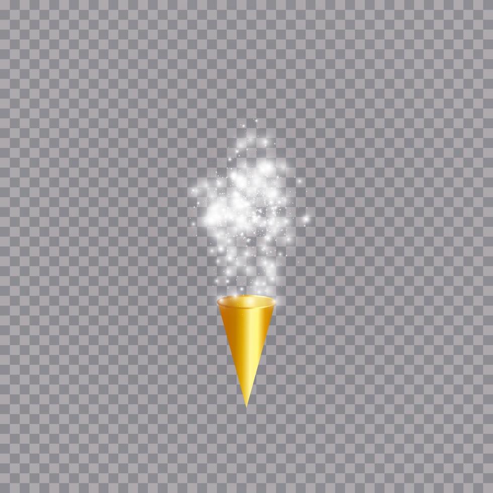 White party popper with exploding confetti particles isolated. vector