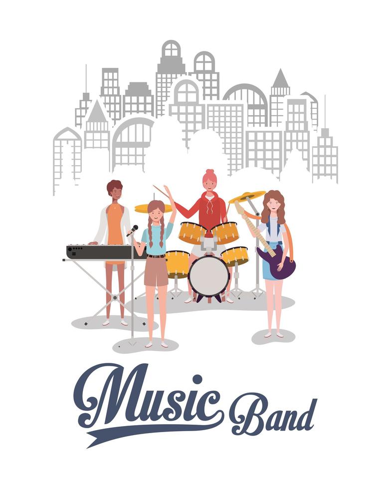 group of women playing music in a band vector