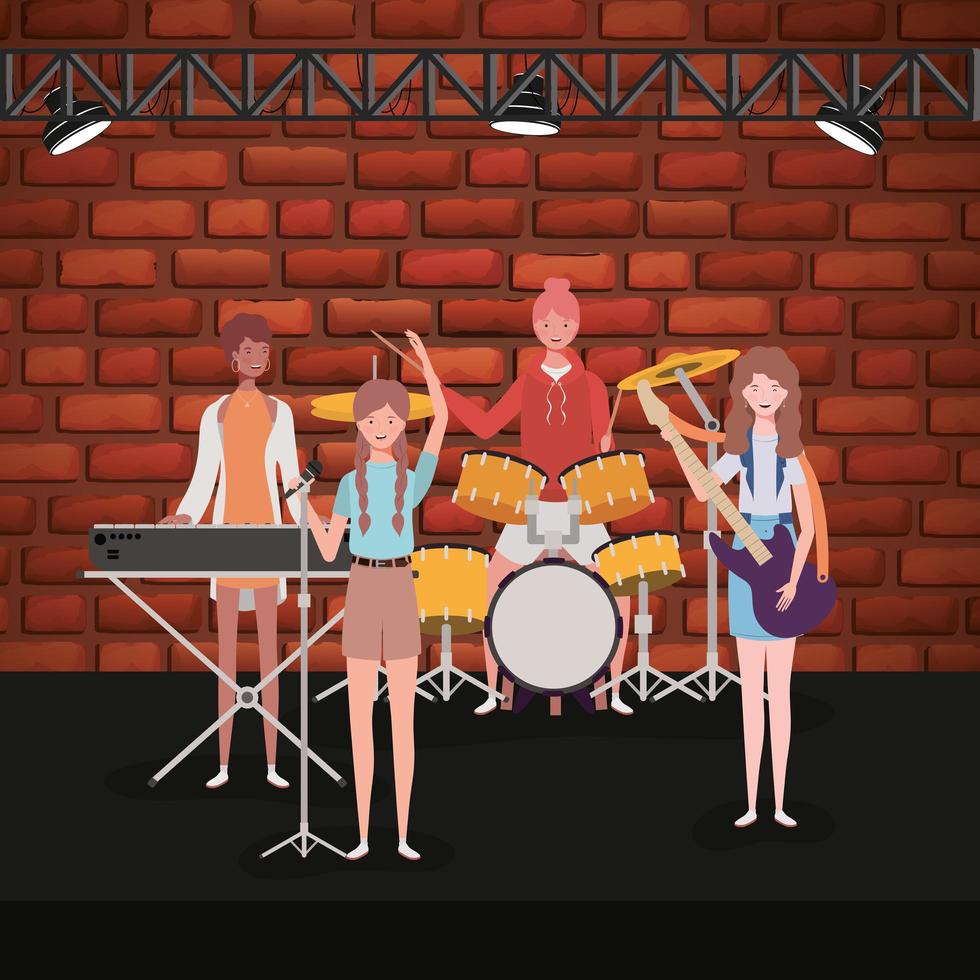 group of women playing music in a band vector