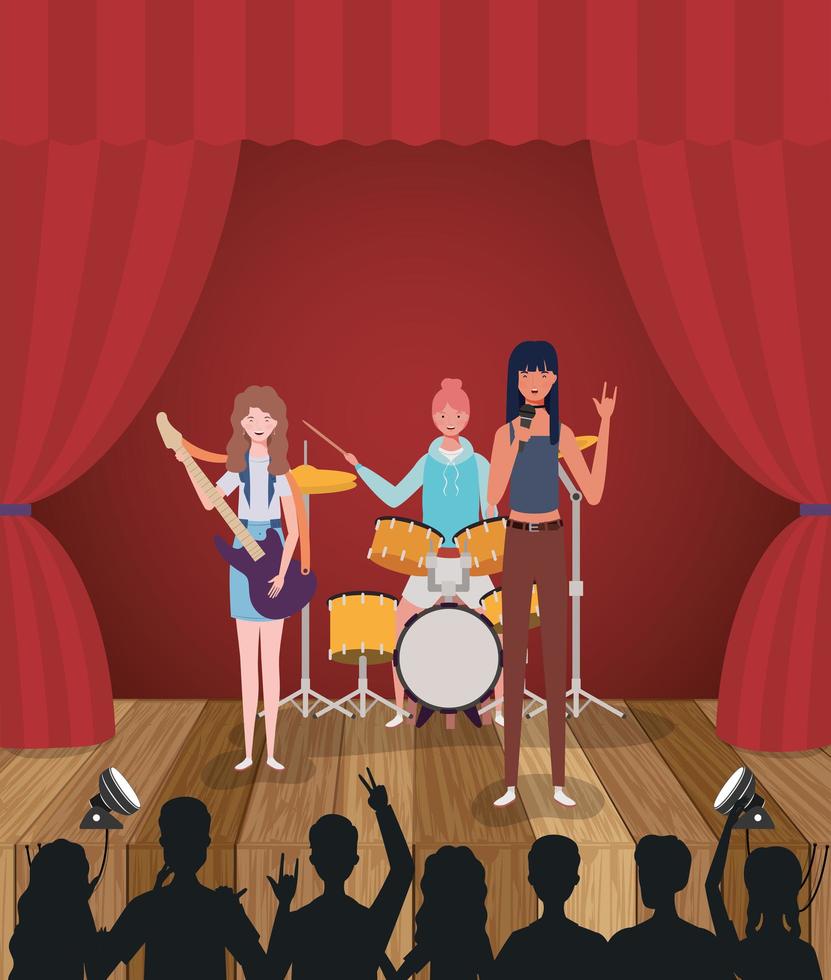 group of women playing music in a band vector