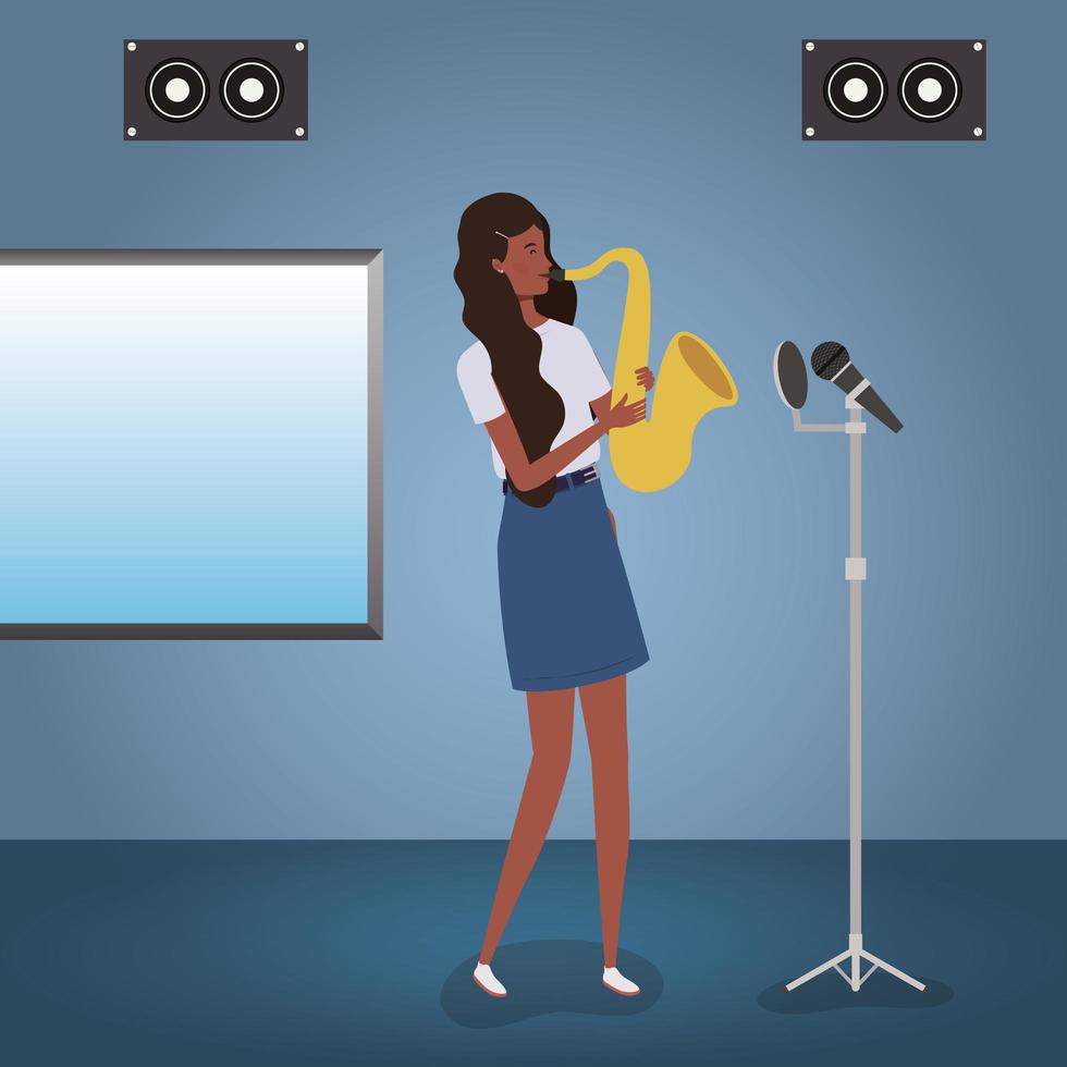 afro woman playing saxophone character vector