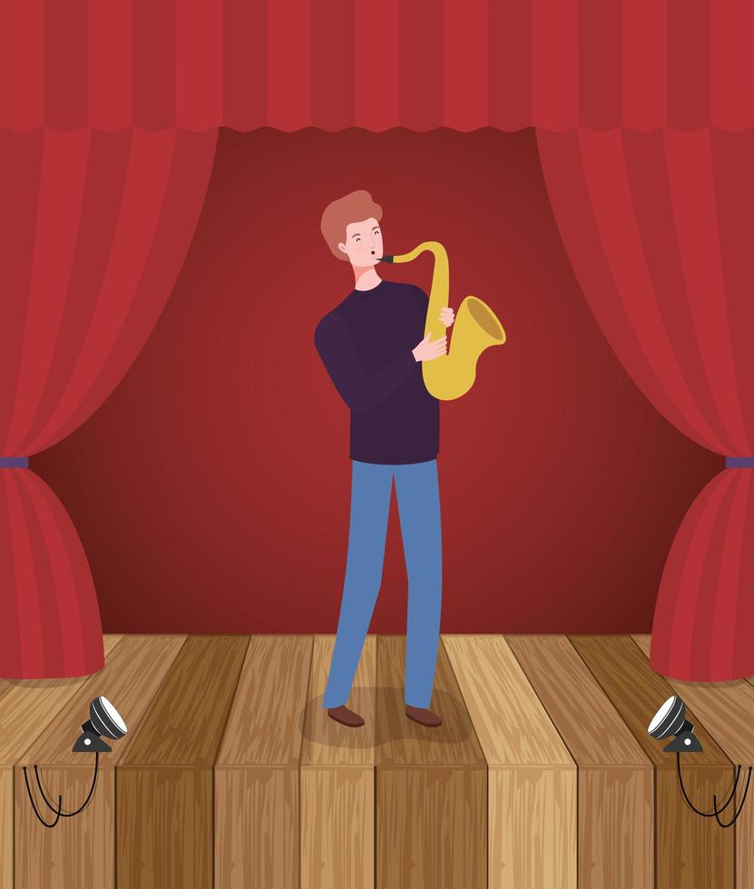 hombre tocando el saxofón avatar personaje vector