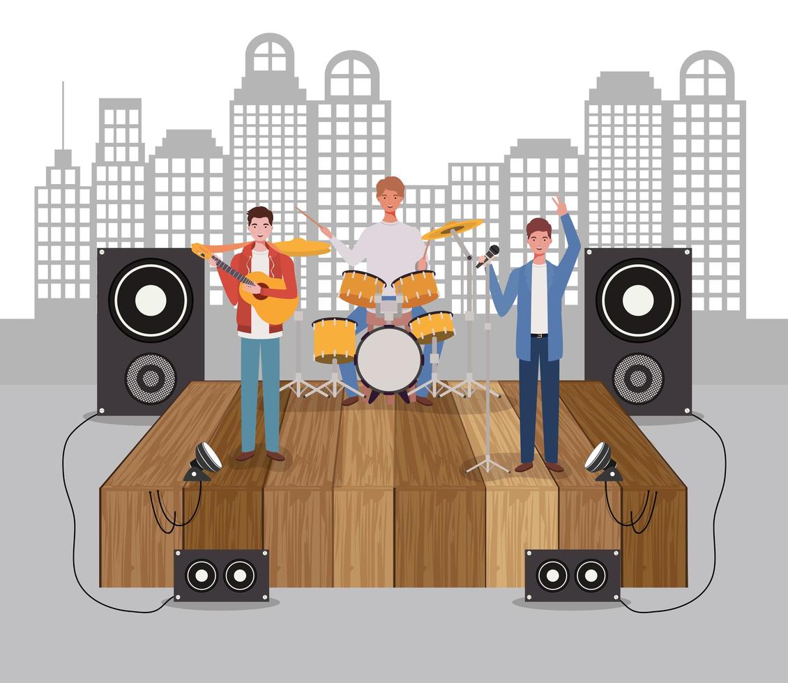 group of men playing music in a band vector