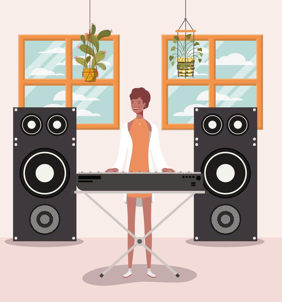 woman playing piano avatar character vector