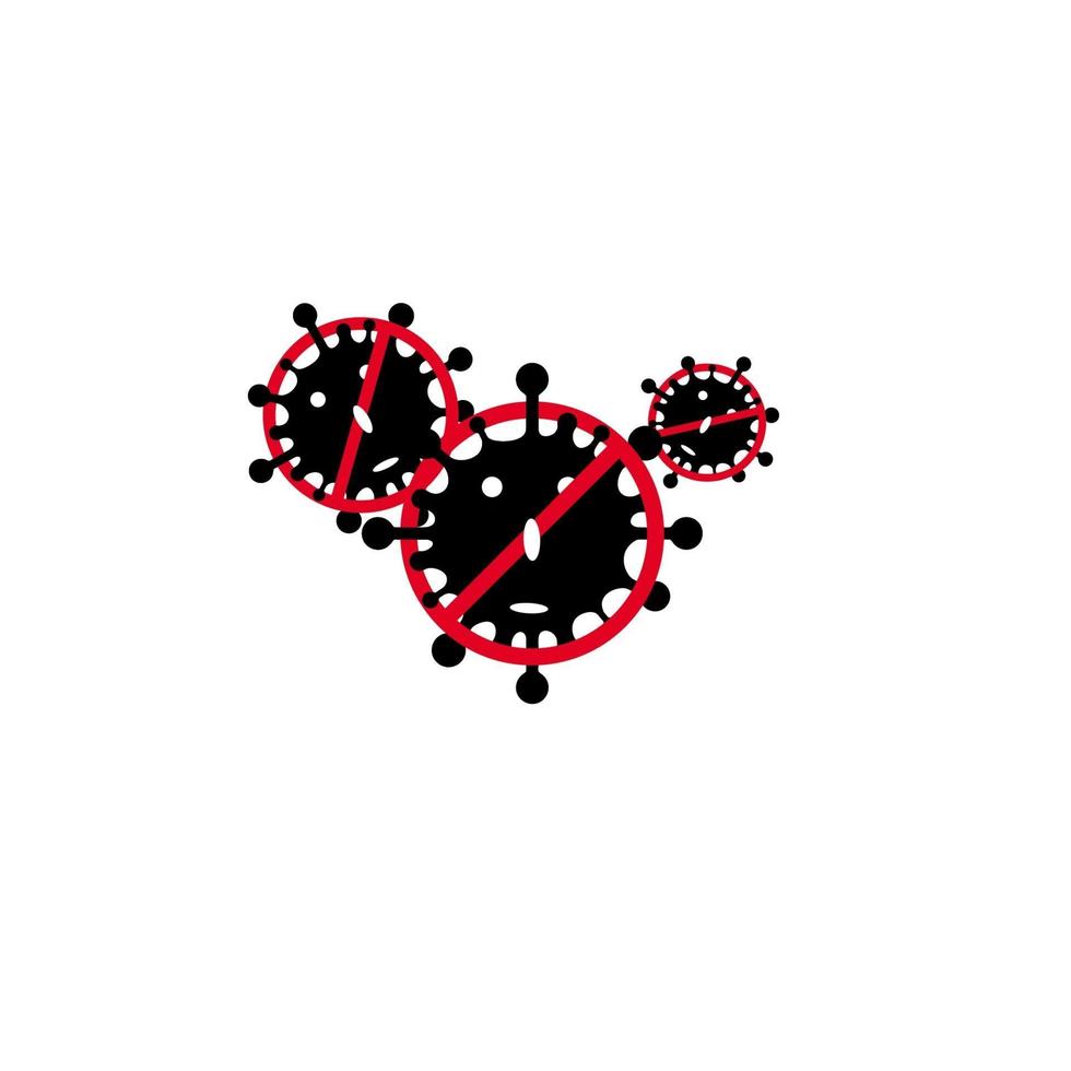 Coronavirus icon illustration. Flat outline icons of a virus and a stop sign crossed out. vector