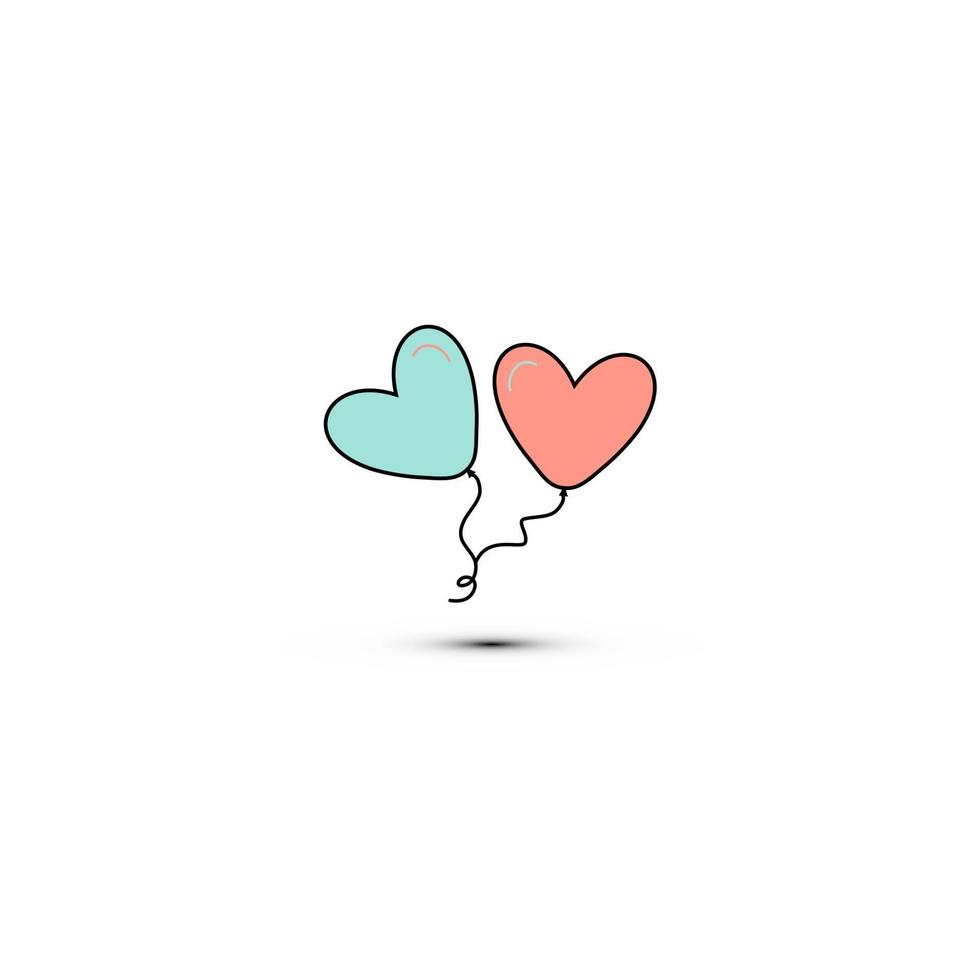 Simple flat style icon of beautiful two balloons in the form of hearts for the feast of love on Valentine s Day or March 8th. vector