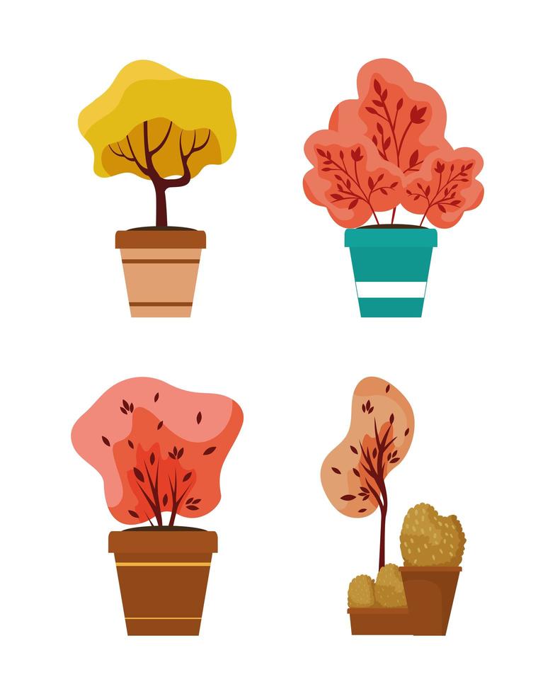 plantas de otoño en macetas de cerámica iconos vector