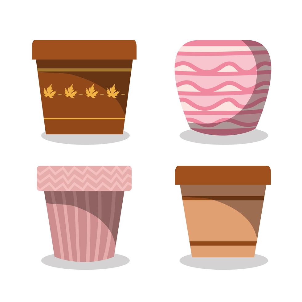 set of ceramics pots icons vector