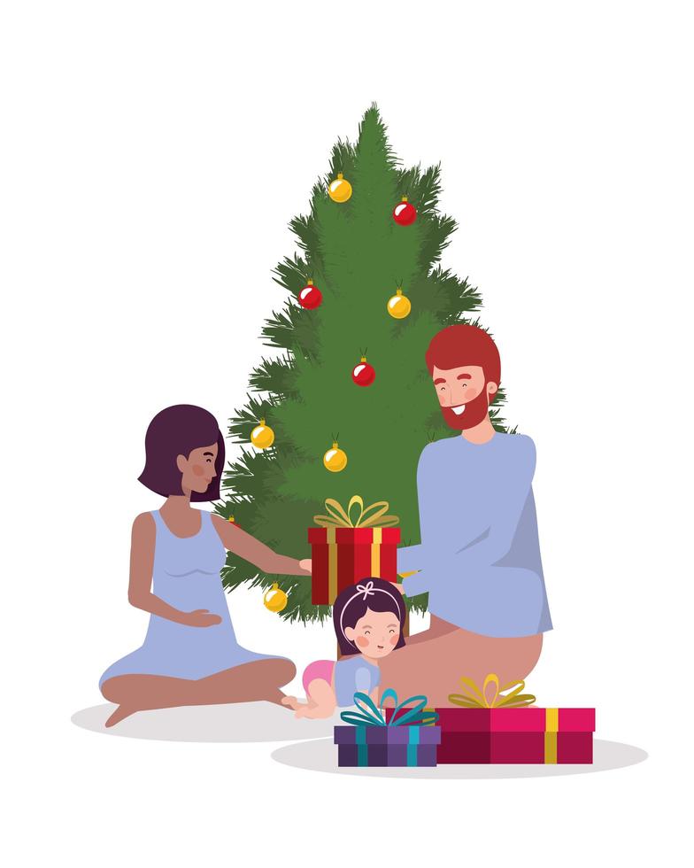 familia interracial celebrando la navidad en casa vector