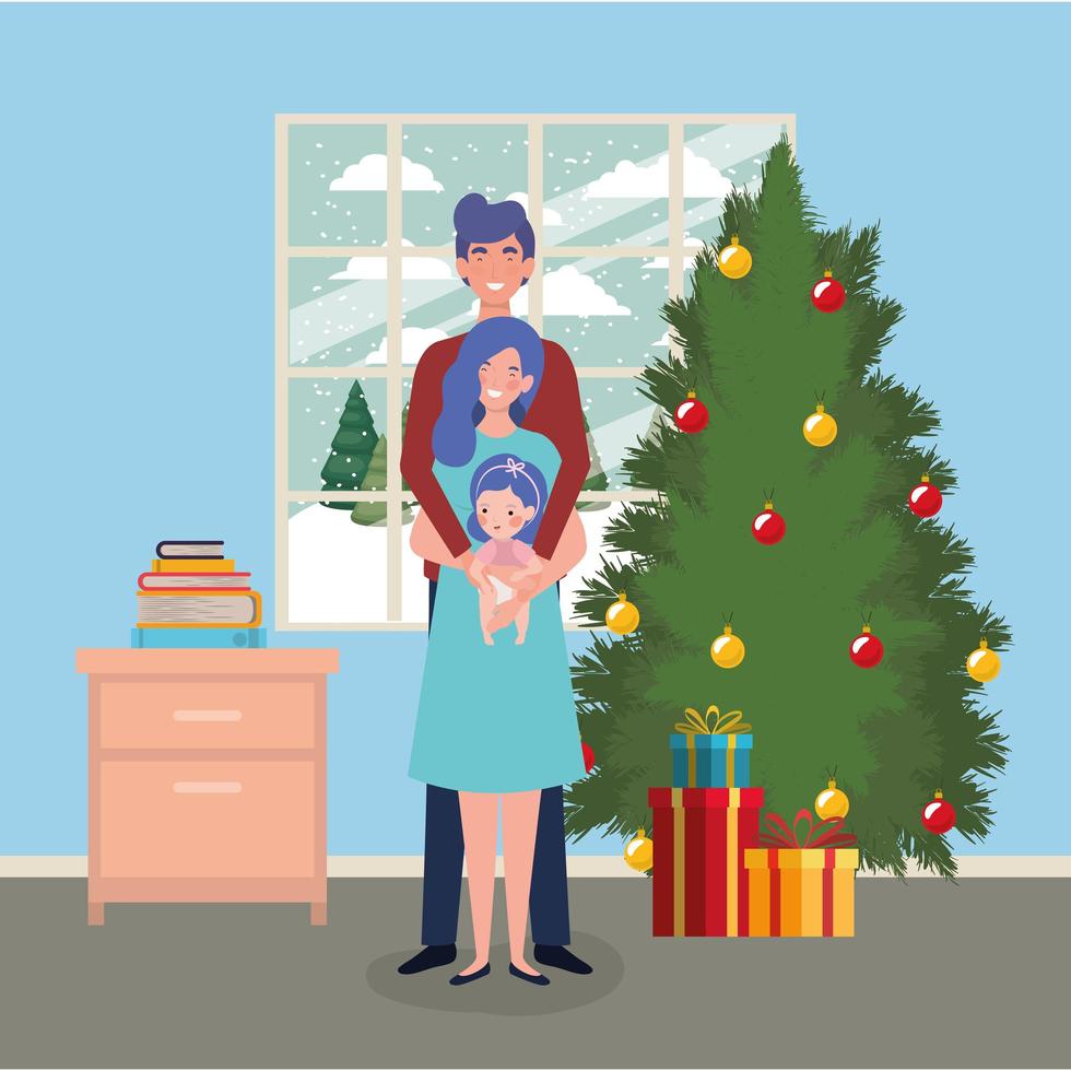 Family celebrating Christmas at home vector