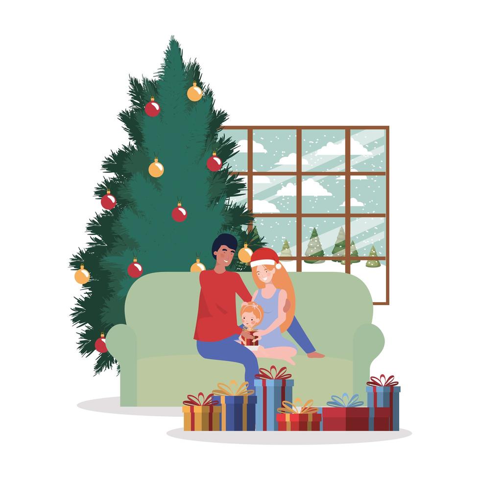 Family celebrating Christmas at home vector