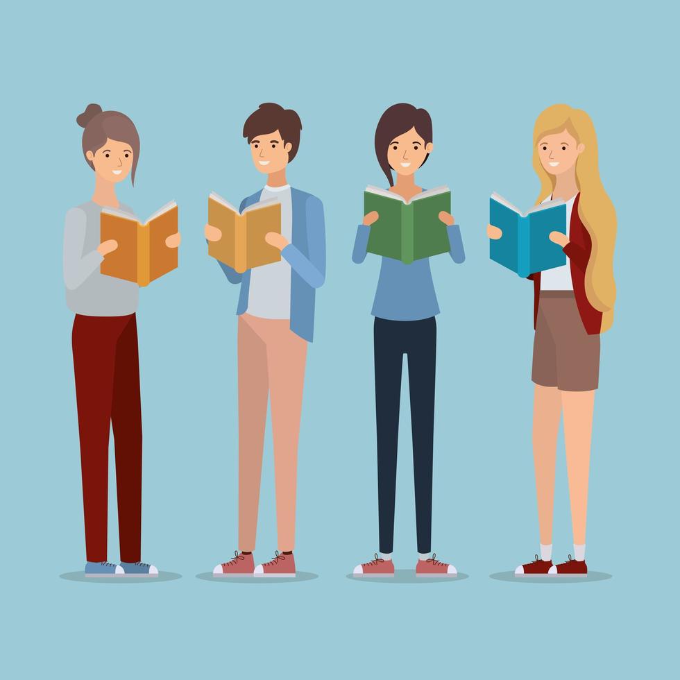 group of students reading books vector