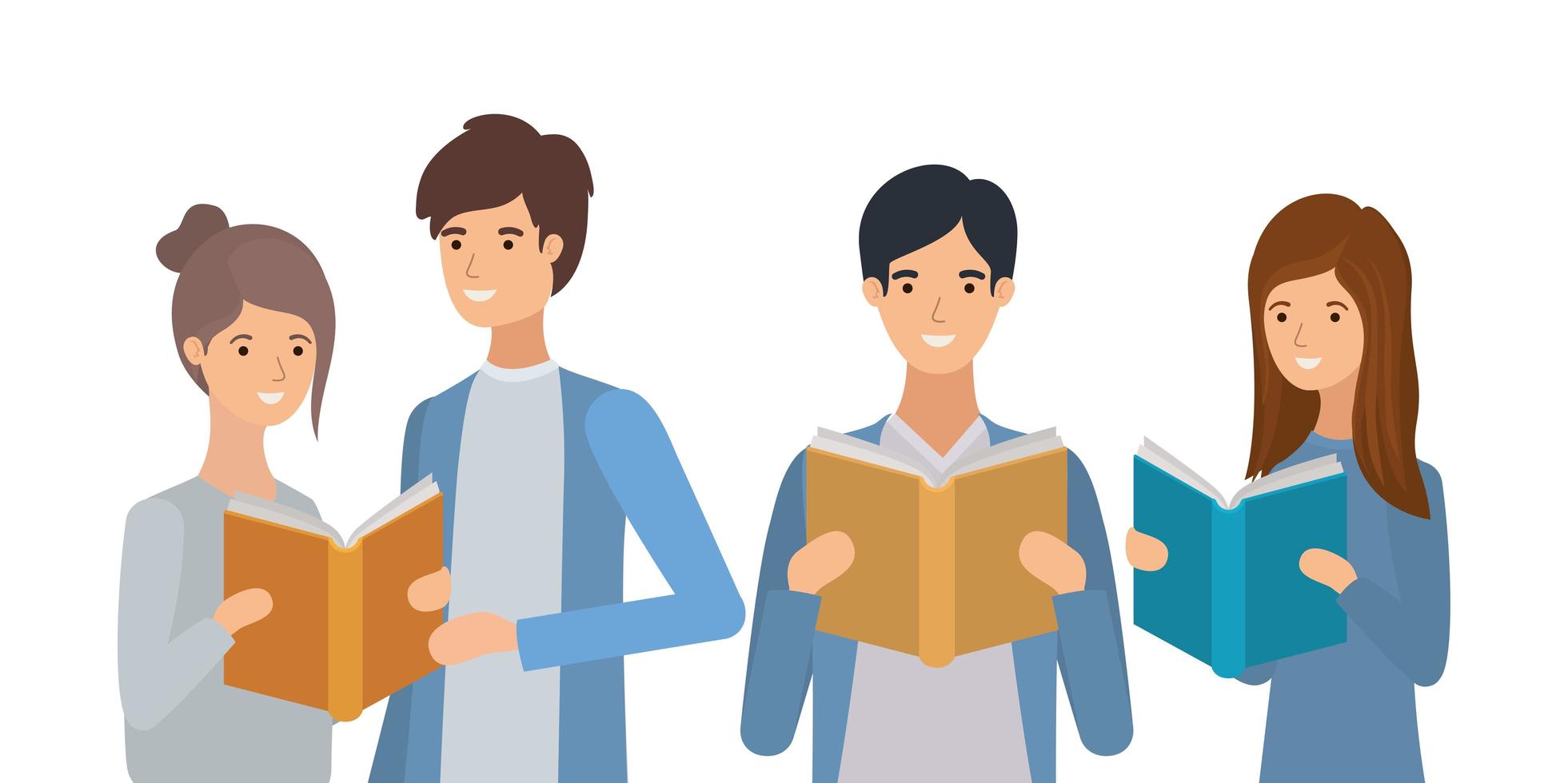 group of students reading books vector