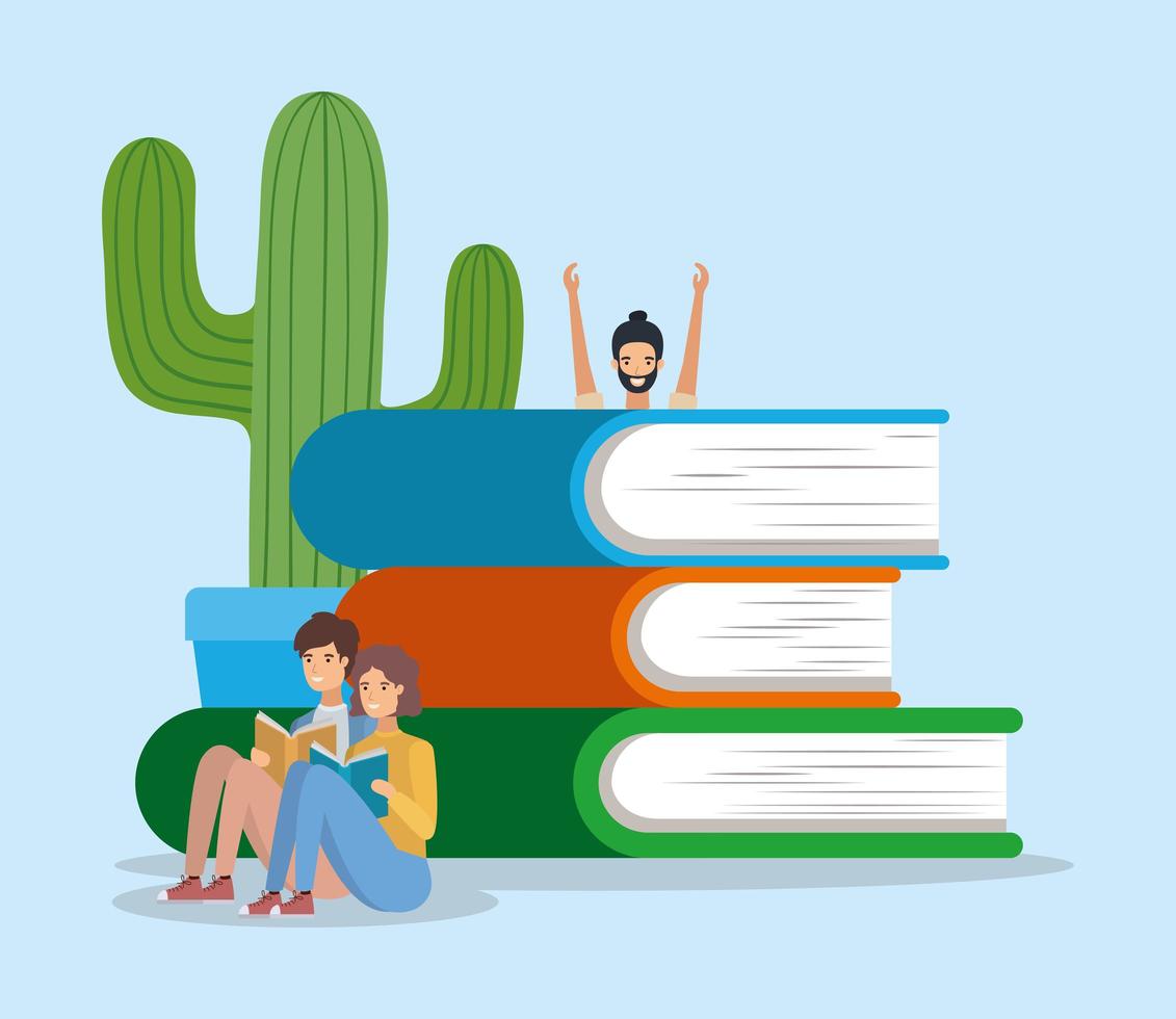 group of students reading books vector