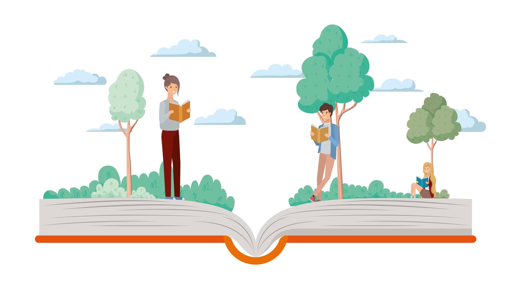 couple of students reading books vector