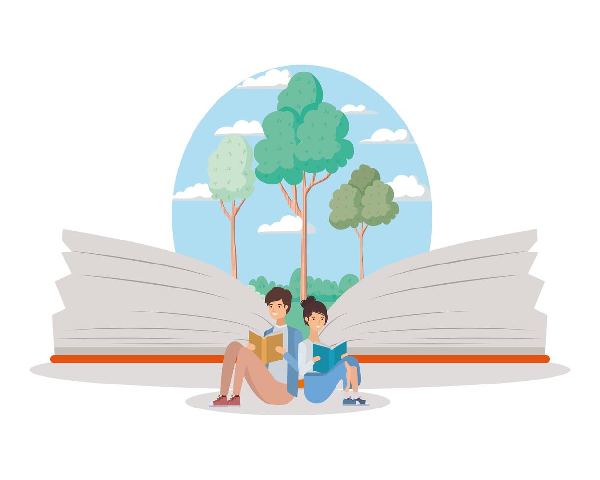 couple of students reading books vector