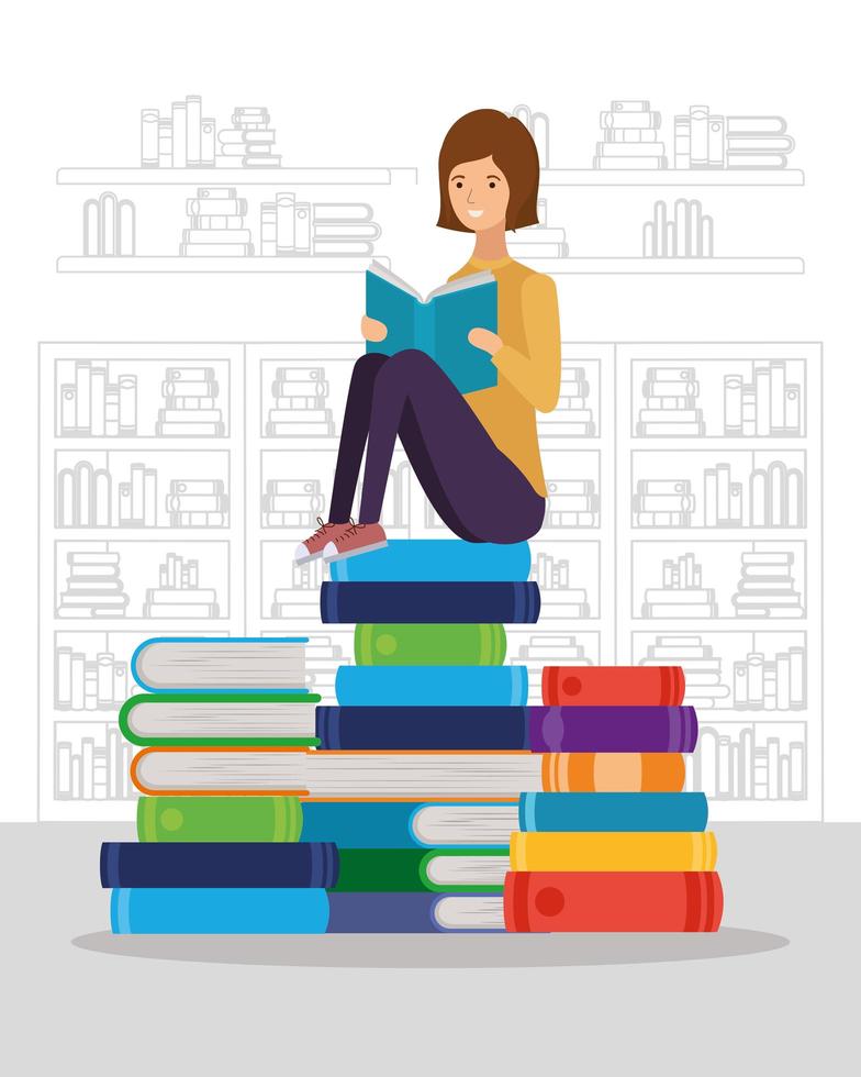 Young woman reading book vector