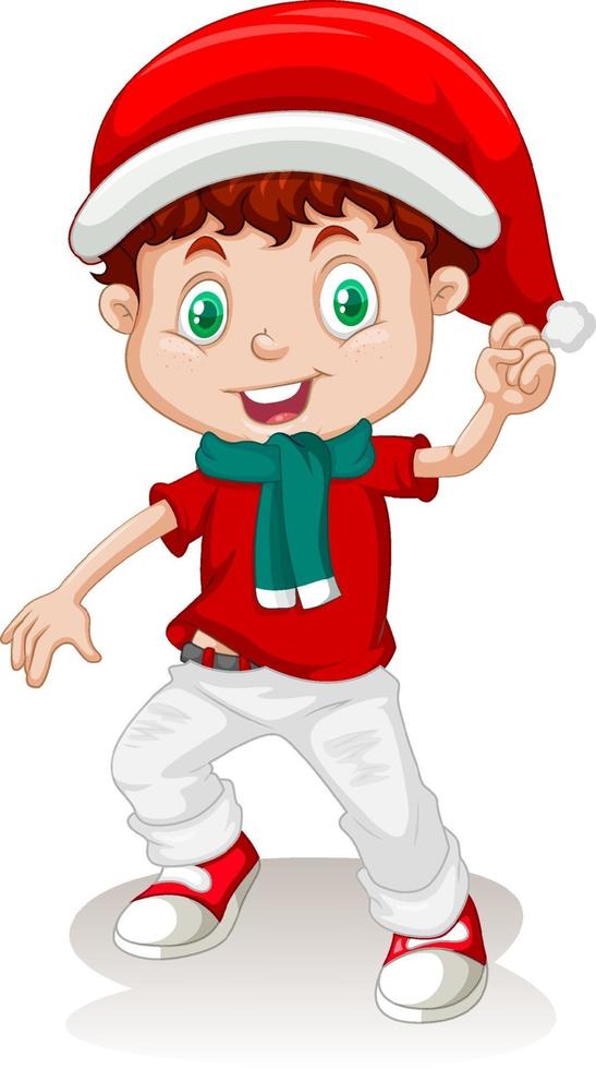 Cute boy in christmas costume cartoon character vector