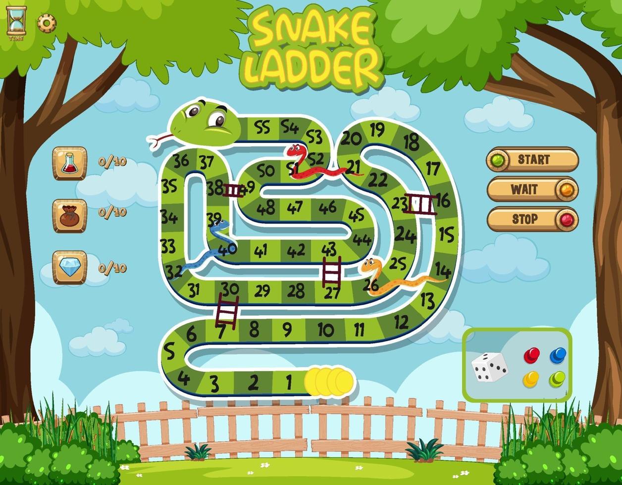 Plantilla de juego de mesa de escalera de serpiente para niños vector