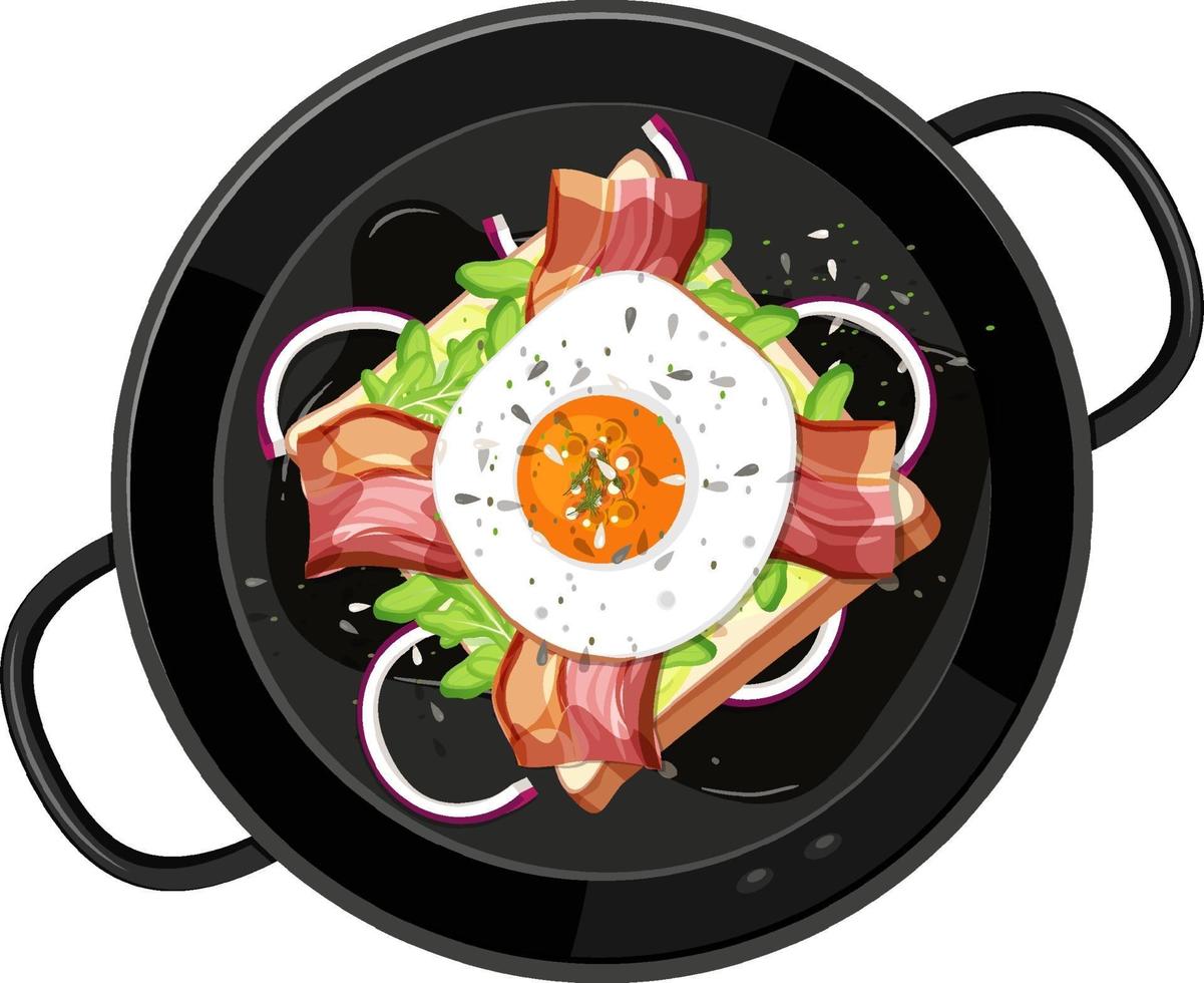 Top view of breakfast set in the pan isolated vector