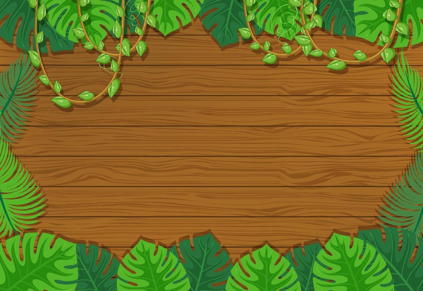 Blank wooden board background with leaves elements vector