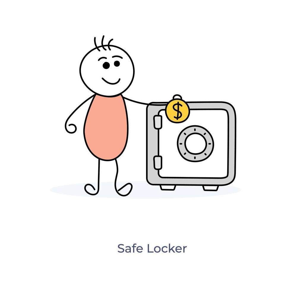 Cartoon Character and Safe Locker vector