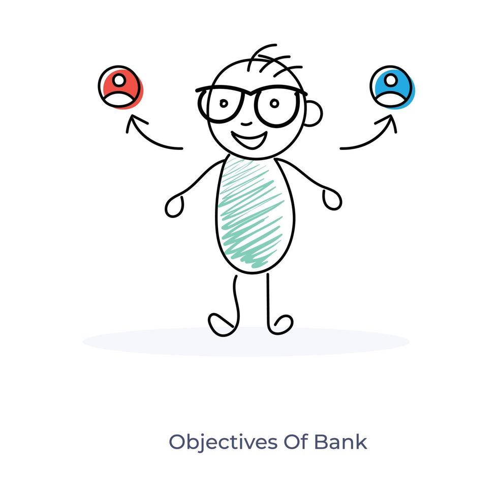 Objective of Bank and Cartoon Character vector