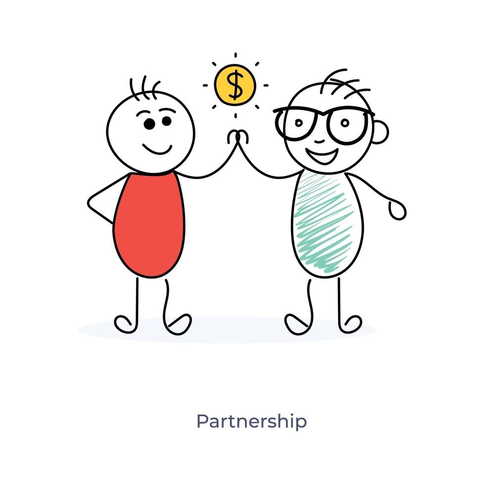 Two Cartoon Characters Business Partnership vector