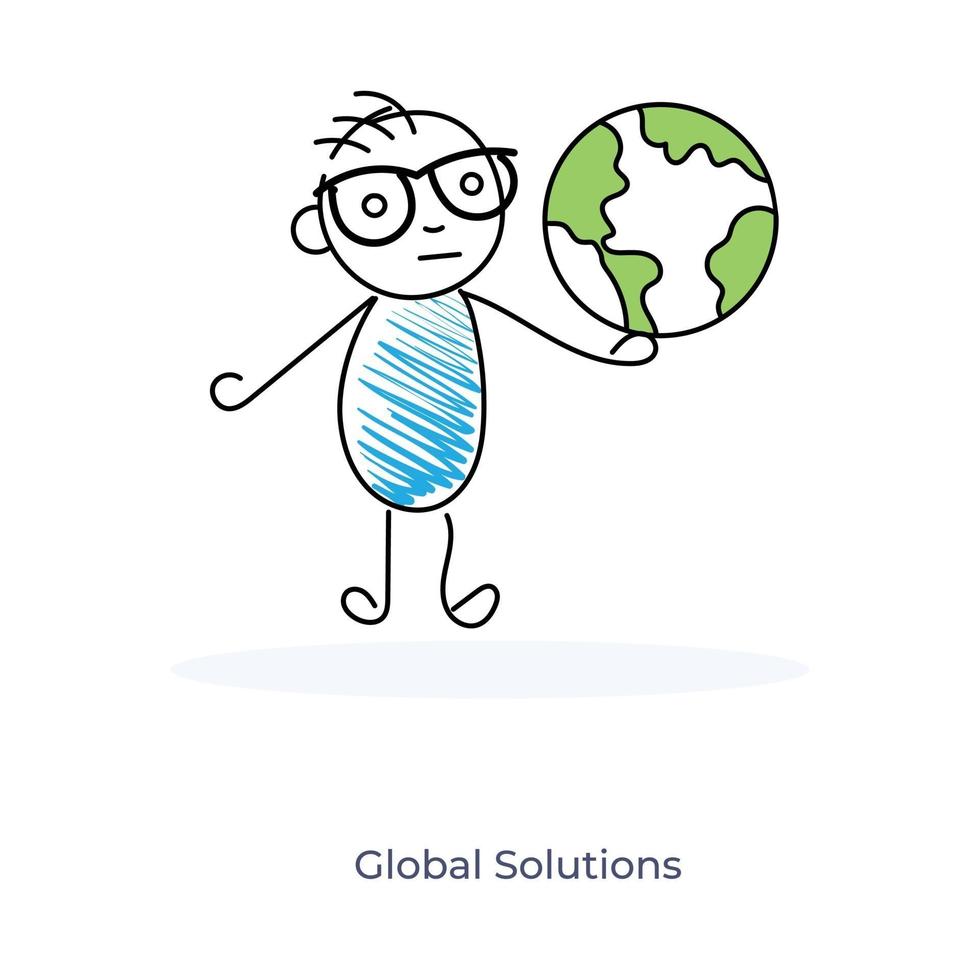 personaje de dibujos animados sosteniendo un globo terráqueo que simboliza el concepto de solución global vector