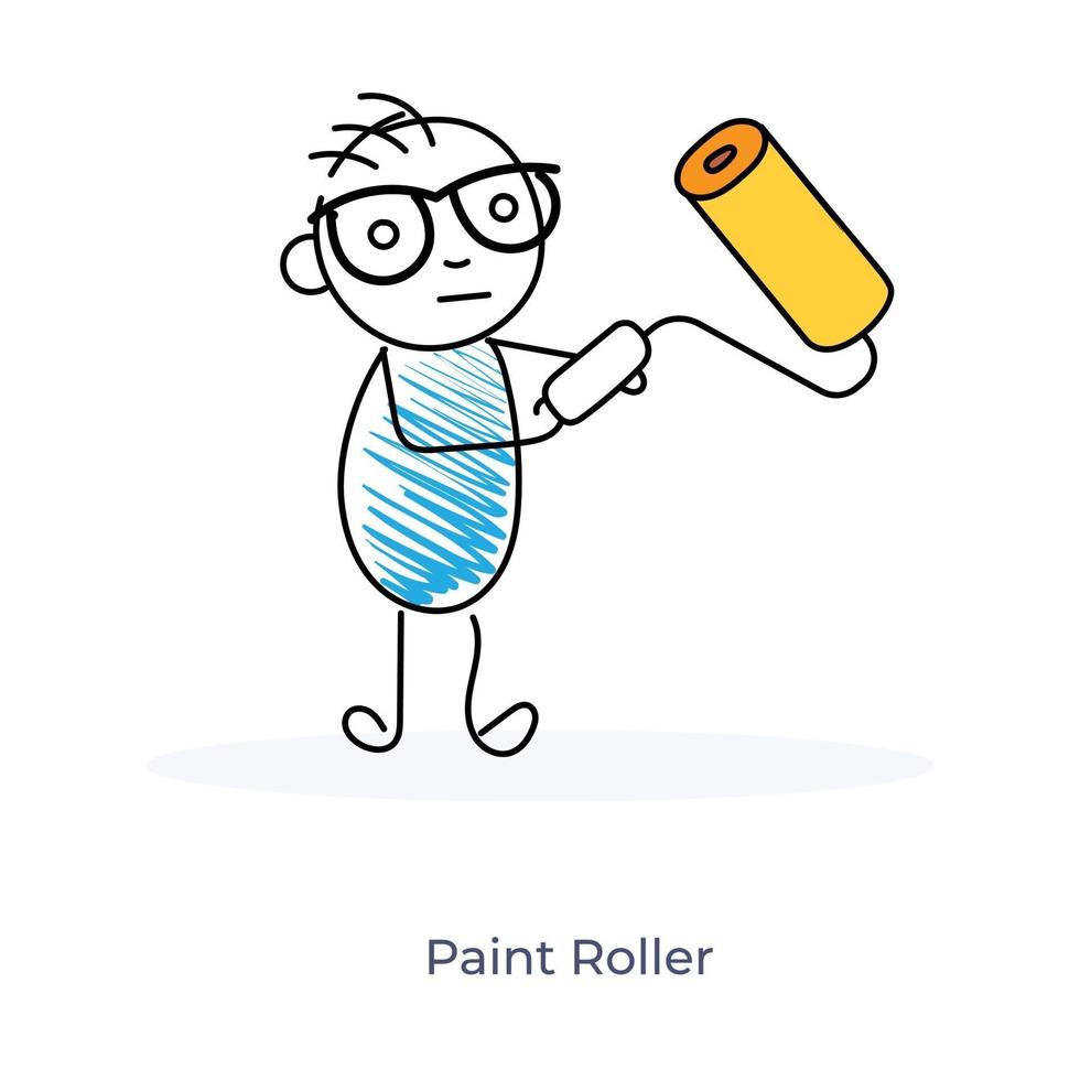 Cartoon Painter Holding Paint Roller vector