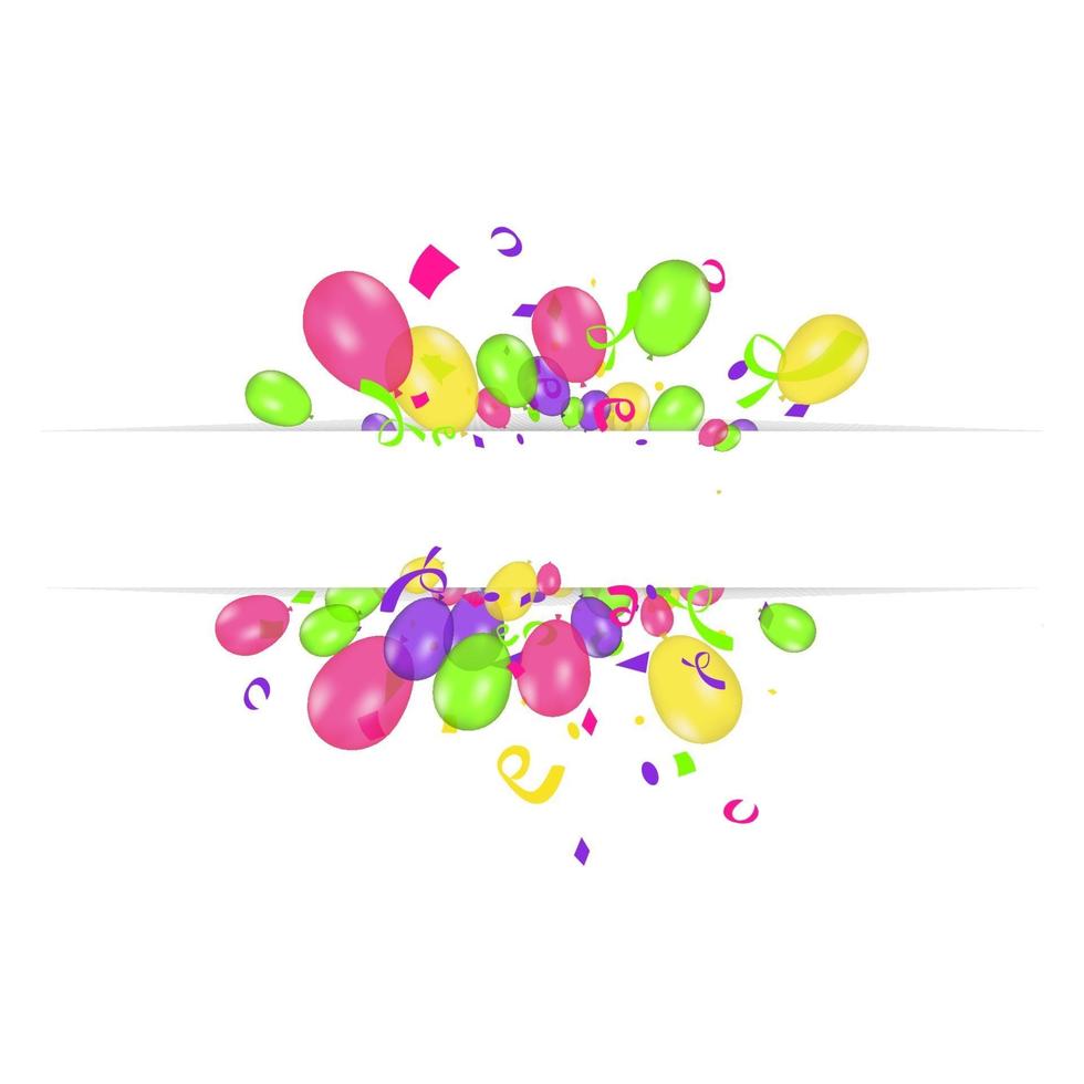 banner en blanco con globos de colores aislados sobre fondo blanco. vector de fondo festivo. concepto de feliz cumpleaños