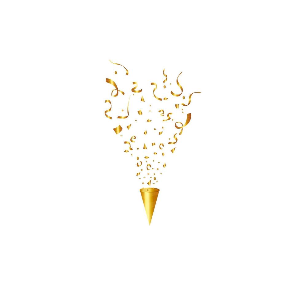 Party popper isolated. Golden confetti. Vector illustration. Happy birthday concept