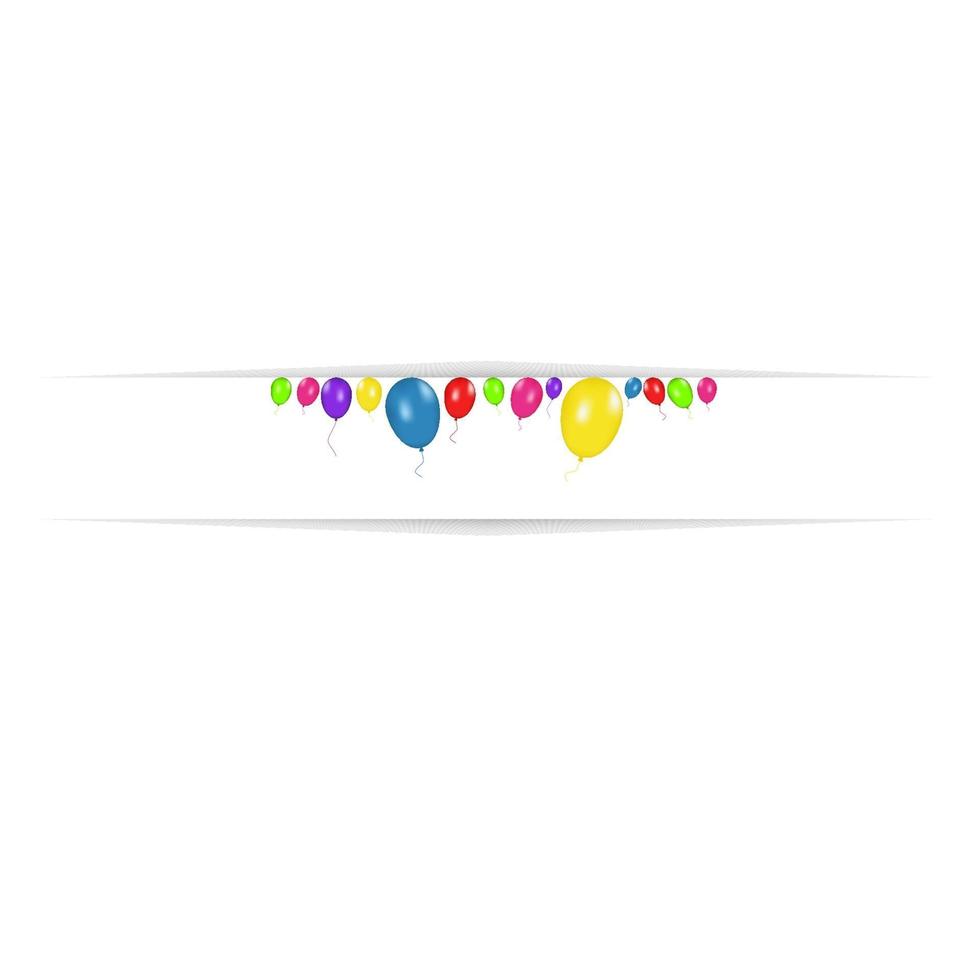 Blank banner with color balloons isolated on white background. Vector festive background. Happy birthday concept