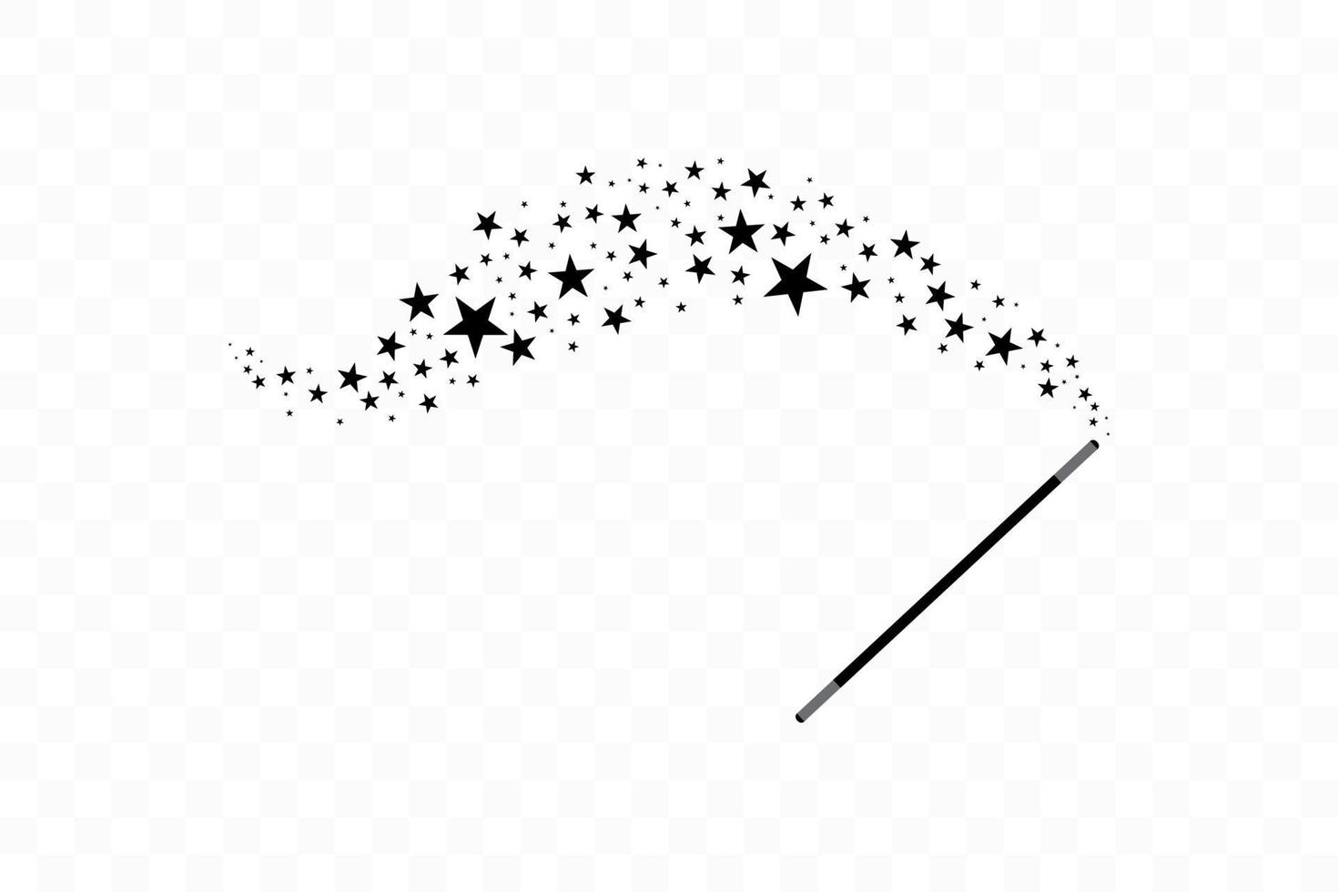 varita mágica con estrellas. rastro de polvo negro. magia, extracto, plano de fondo, aislado vector