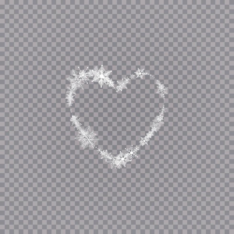 Heart shaped snowflakes in a flat style in continuous drawing lines. Trace of white dust. Magic abstract background isolated. Miracle and magic. vector