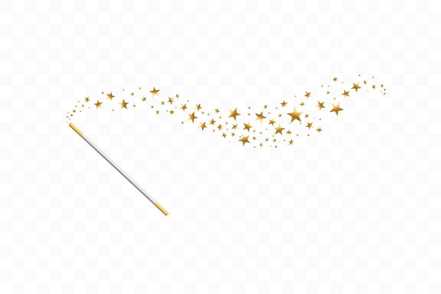 Magic wand with a stars. Trace of gold dust. Magic abstract background isolated. Miracle and magic. Vector illustration flat design