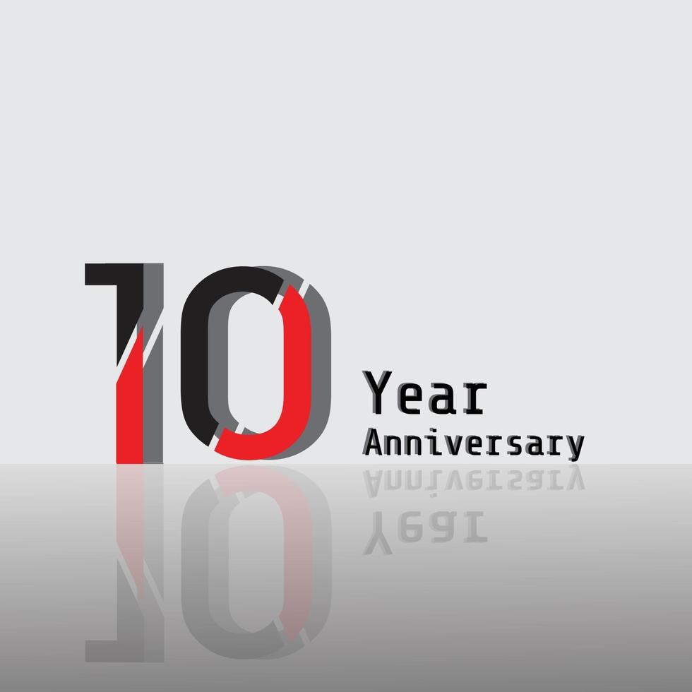 10 Years Anniversary  Red  Color Vector Template Design Illustration