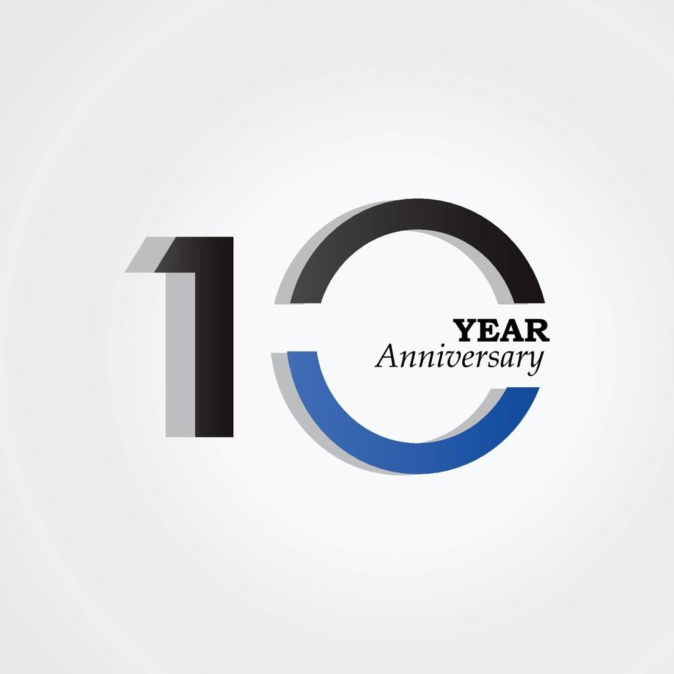10 Years Anniversary Celebration Blue Color Vector Template Design Illustration