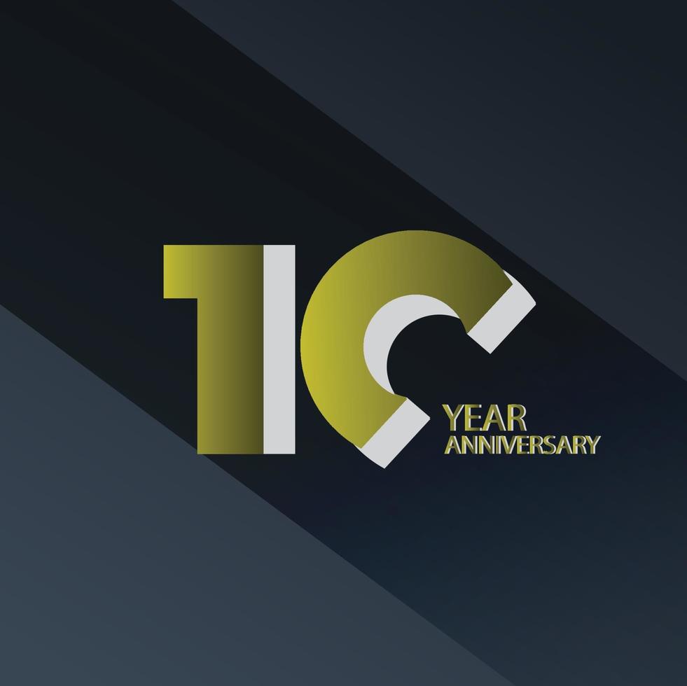 Ilustración de diseño de plantilla de vector de color dorado y negro de celebración de aniversario de 10 años