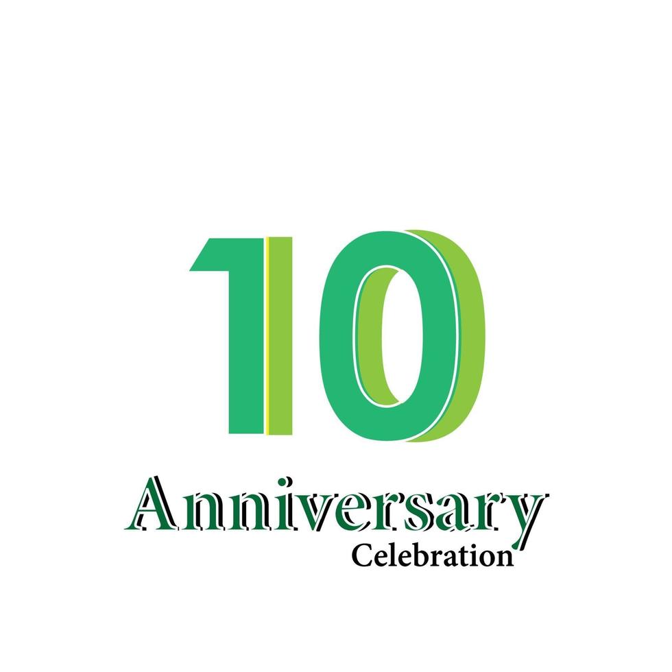 Ilustración de diseño de plantilla de vector de color verde de celebración de aniversario de 10 años