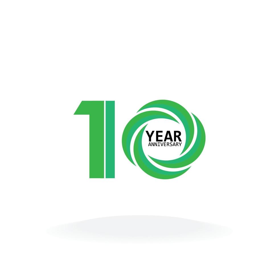 Ilustración de diseño de plantilla de vector de color verde de celebración de aniversario de 10 años