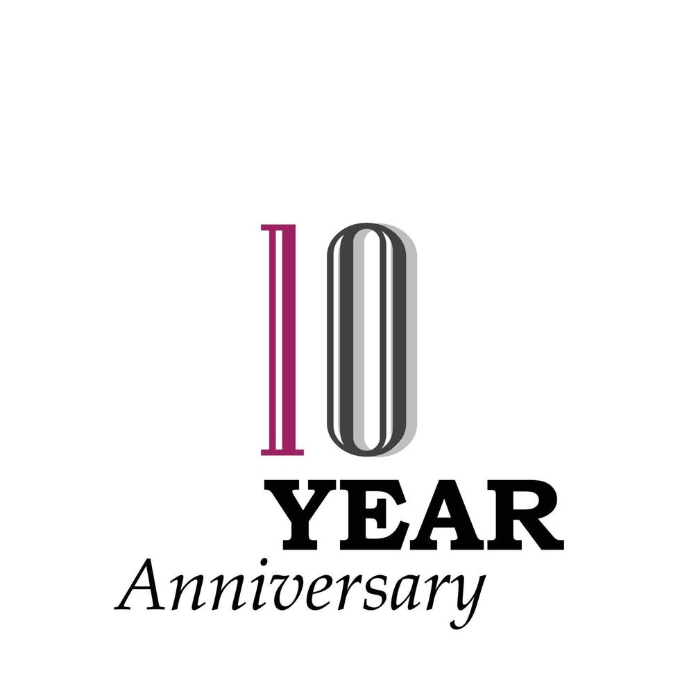 10 Years Anniversary Celebration Purple Color Vector Template Design Illustration