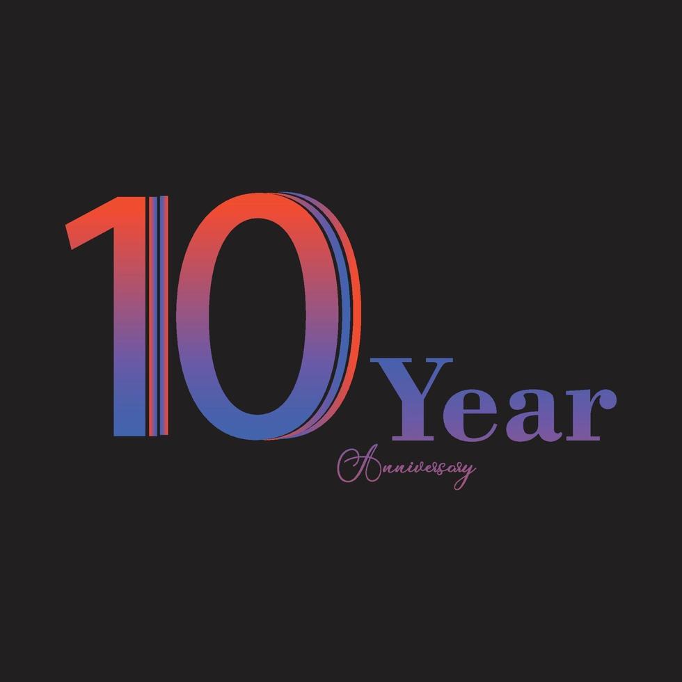 10 Years Anniversary Celebration Rainbow Color Vector Template Design Illustration