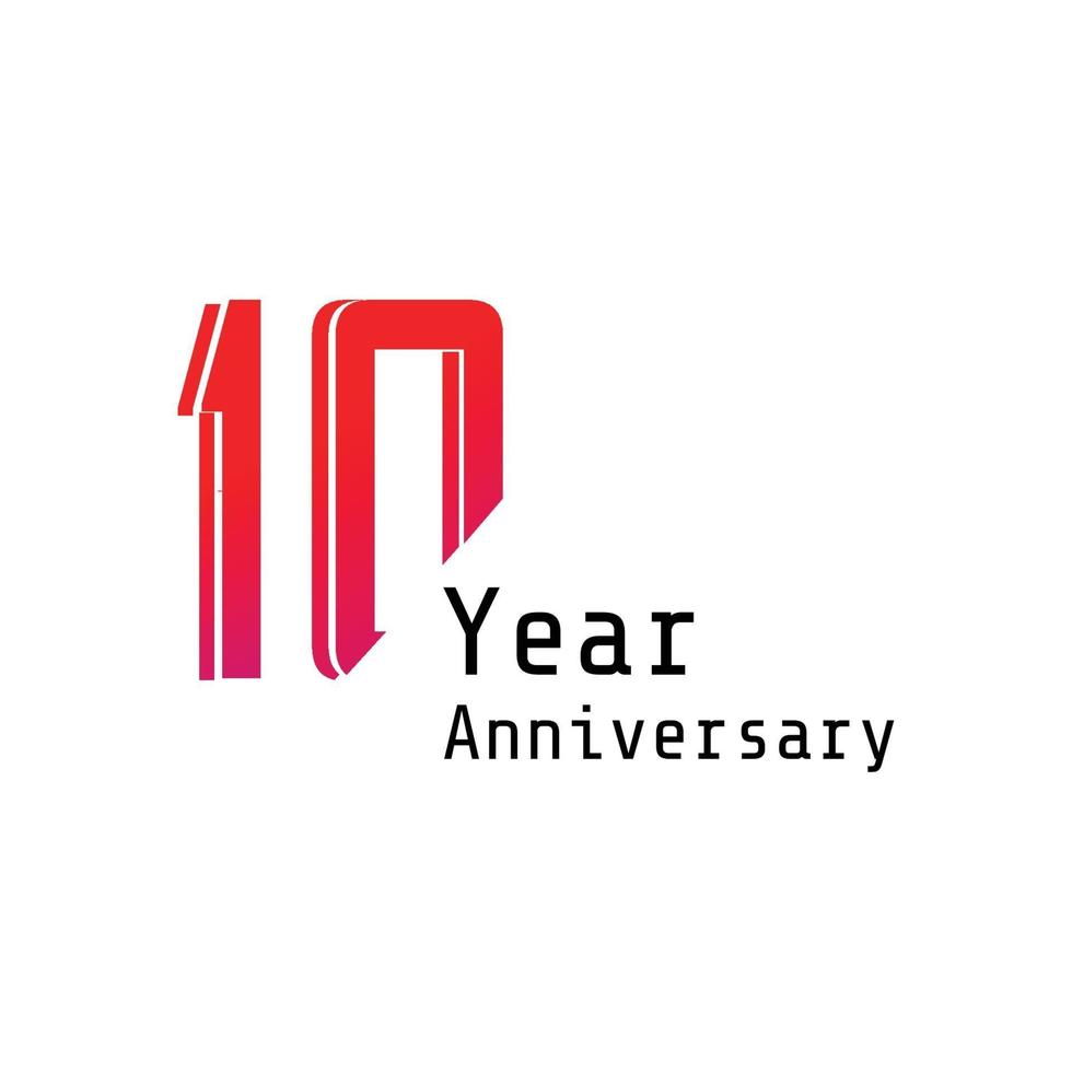 10 Years Anniversary Celebration Red Color Vector Template Design Illustration